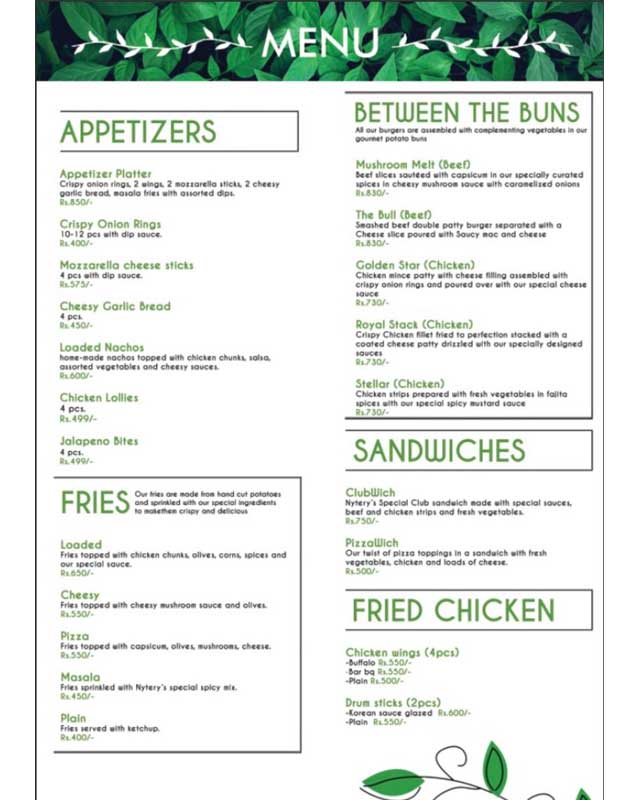 Nytery menu