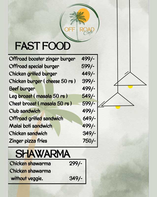 Off Road Cafe menu