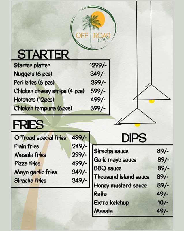 Off Road Cafe menu