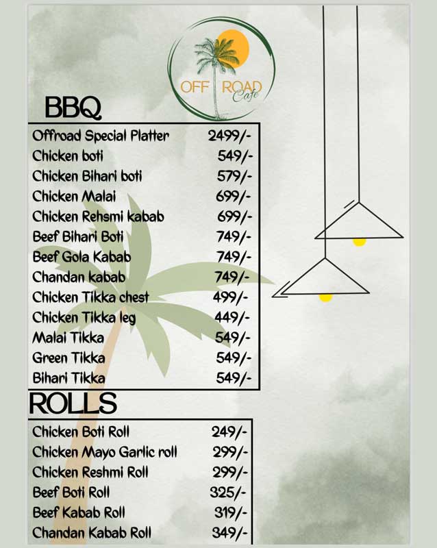 Off Road Cafe menu