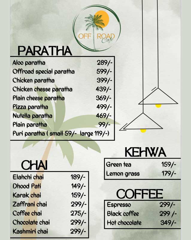 Off Road Cafe menu