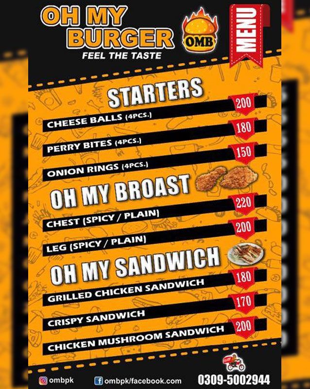 Oh My Burger menu