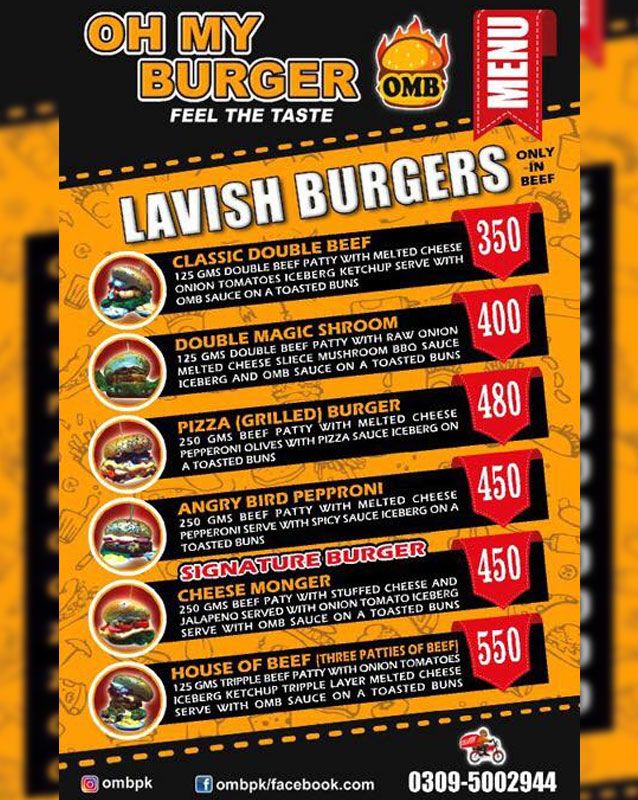 Oh My Burger menu