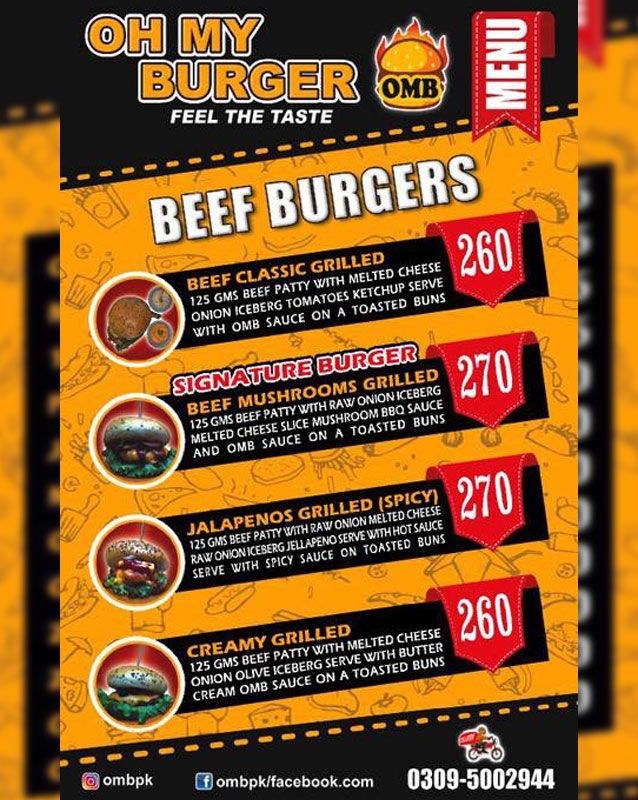 Oh My Burger menu