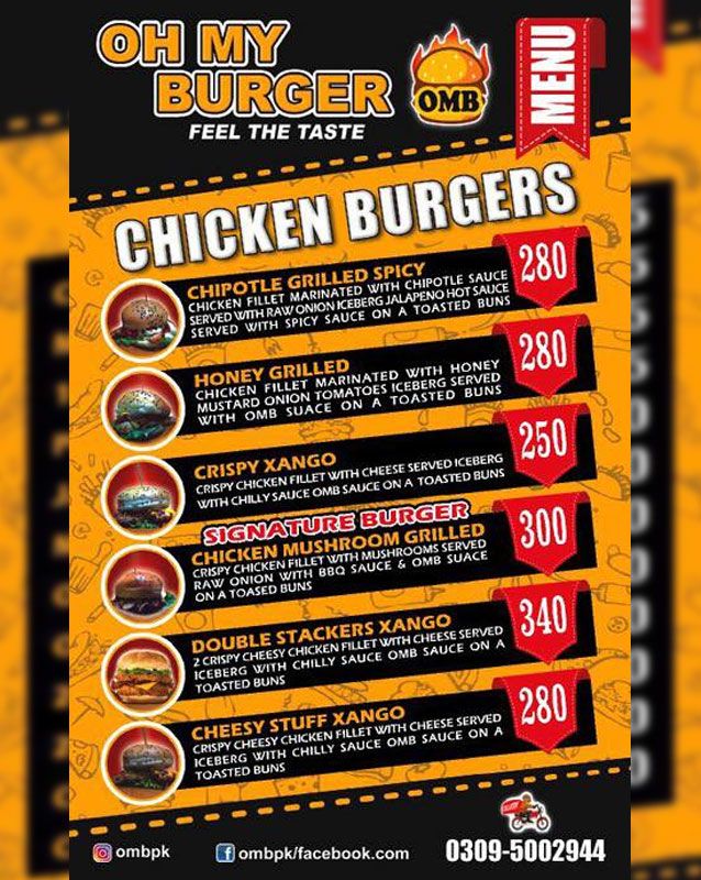 Oh My Burger menu