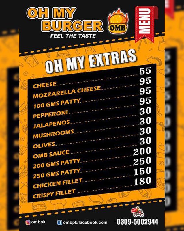 Oh My Burger menu