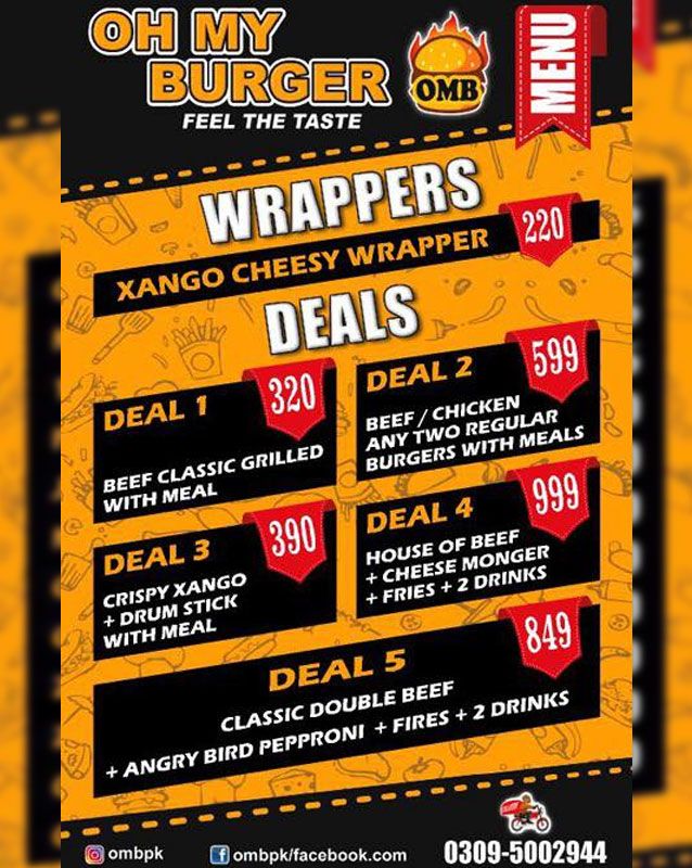 Oh My Burger menu