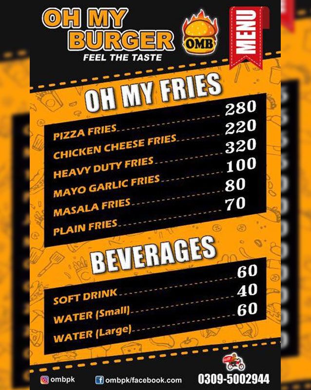 Oh My Burger menu