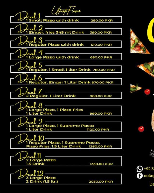 Ooko Pizza menu