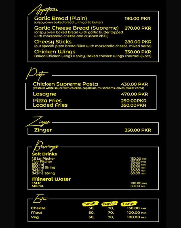 Ooko Pizza menu