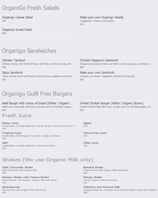 OrganiGo menu