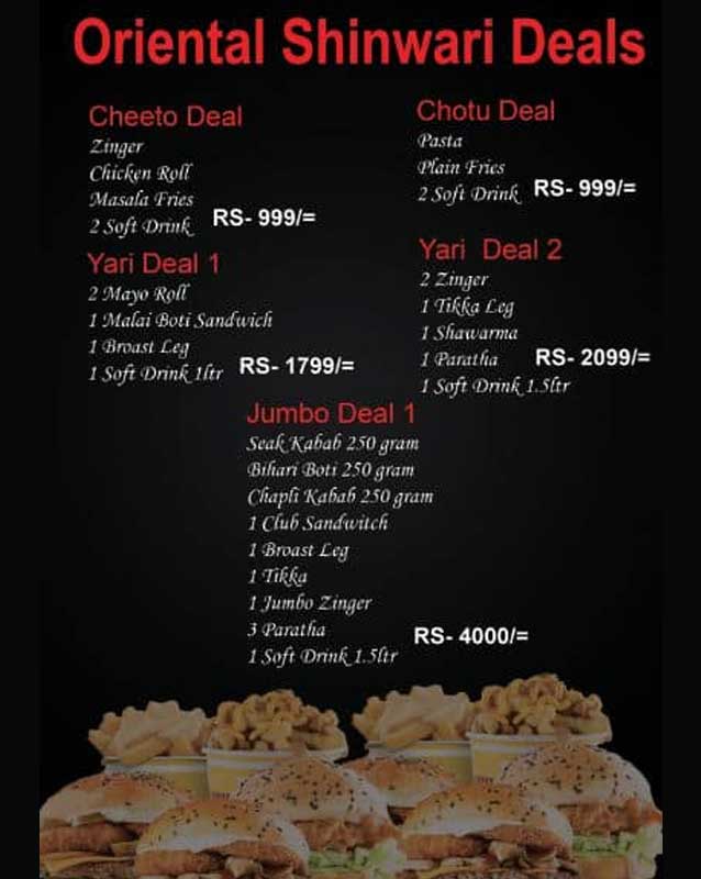 Oriental Shinwari menu