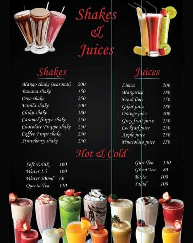 Oriental Shinwari menu