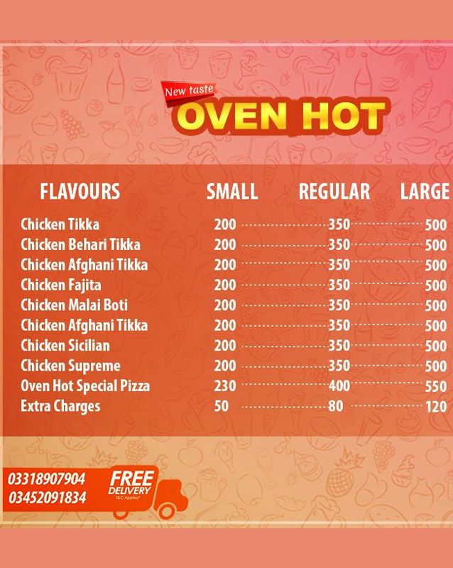 Oven hot menu
