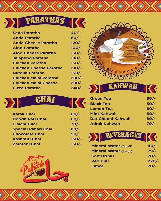 Pahari Chai menu