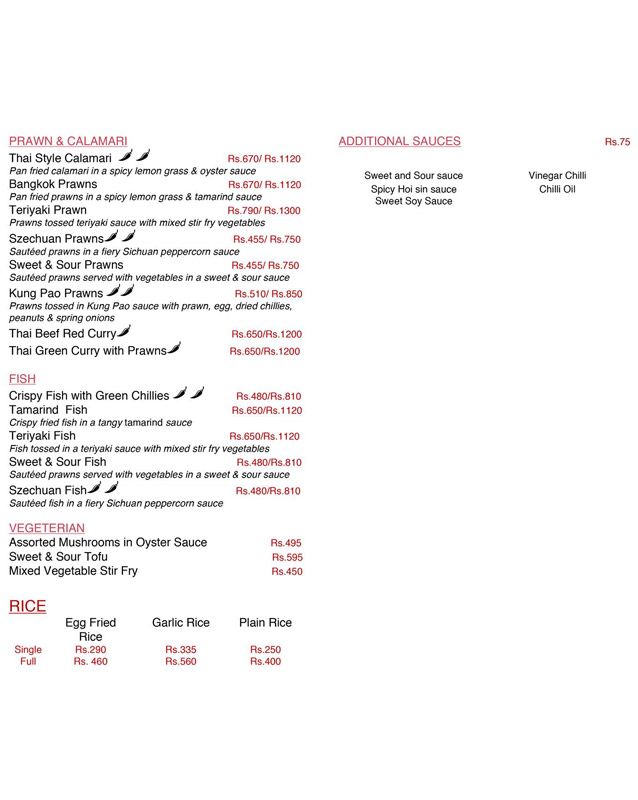 Pan Asia menu