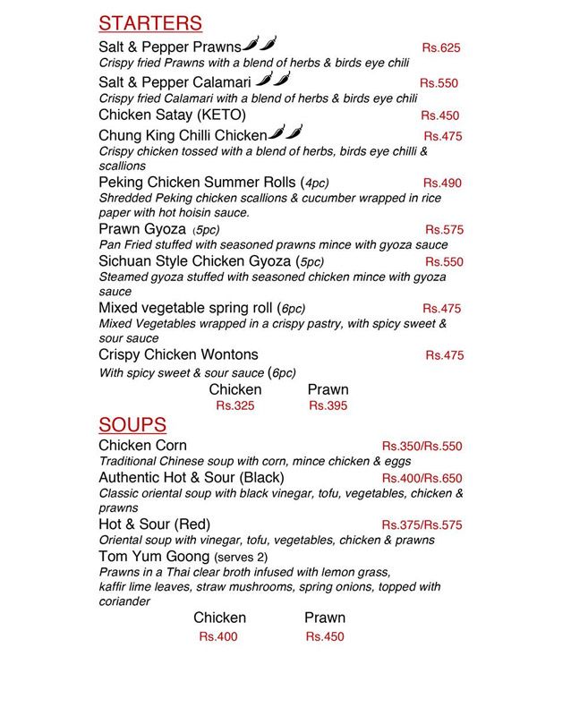 Pan Asia menu