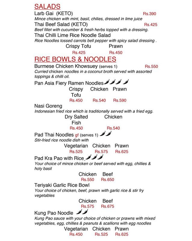 Pan Asia menu