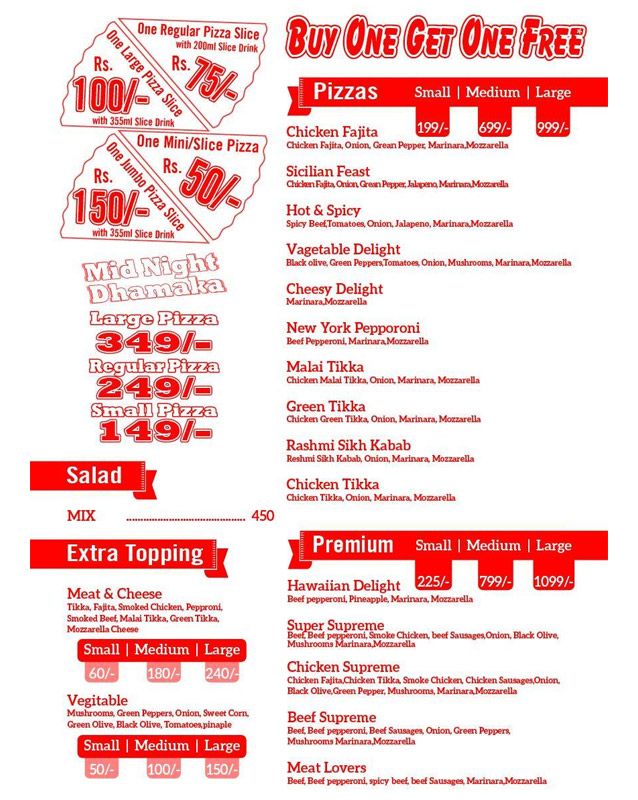 Pantastic Pizza menu