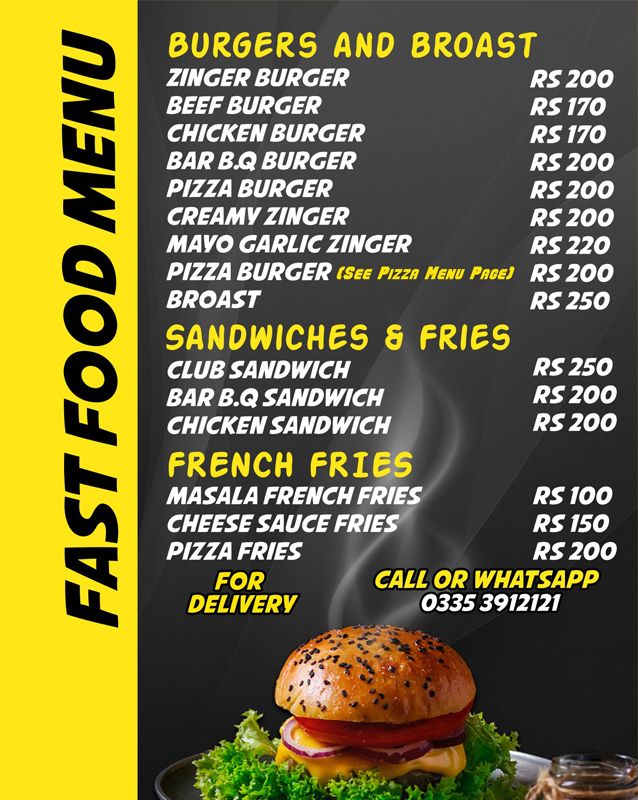 Papa Bob's Food Lab menu