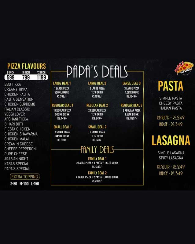 Papa’s Pizzeria menu