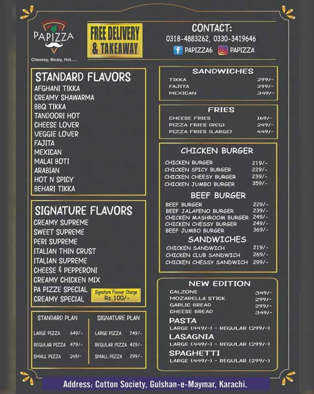 Papizza menu