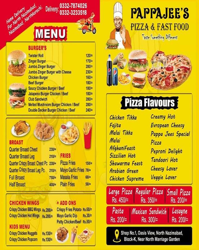 Pappa Jees's Fast Food menu
