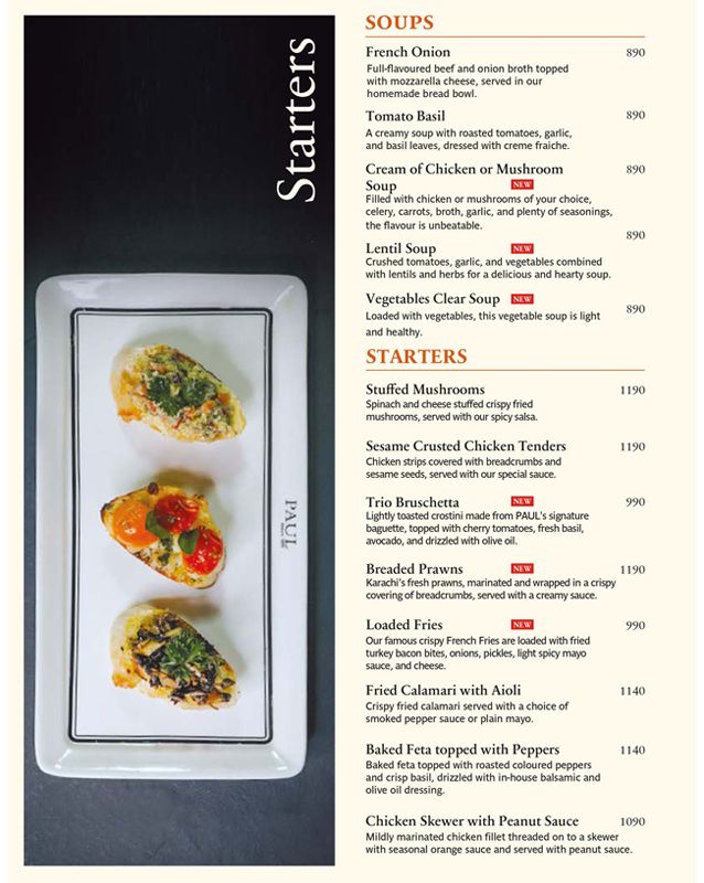 PAUL Pakistan menu