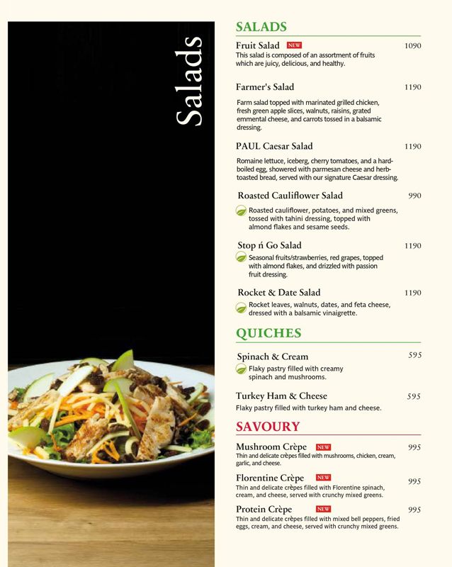 PAUL Pakistan menu