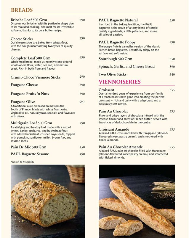 PAUL Pakistan menu