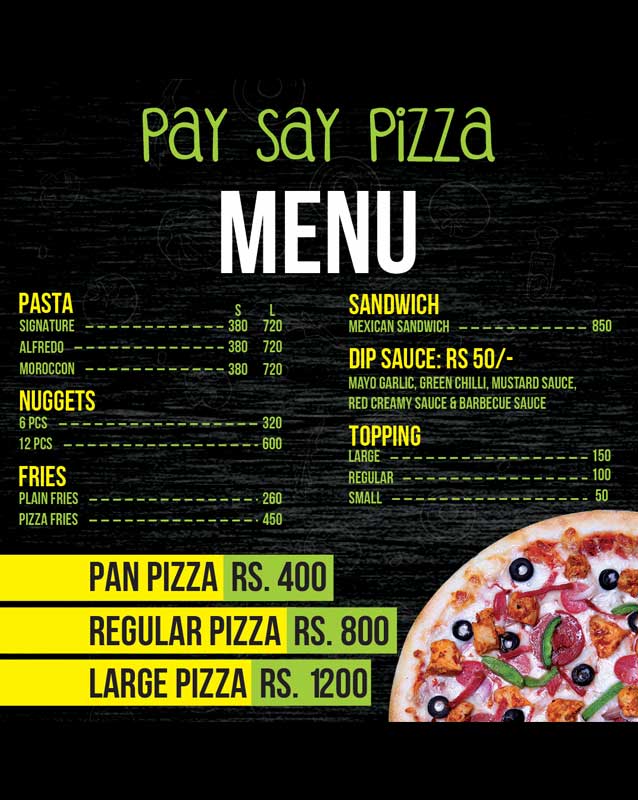 Pay Say Pizza menu