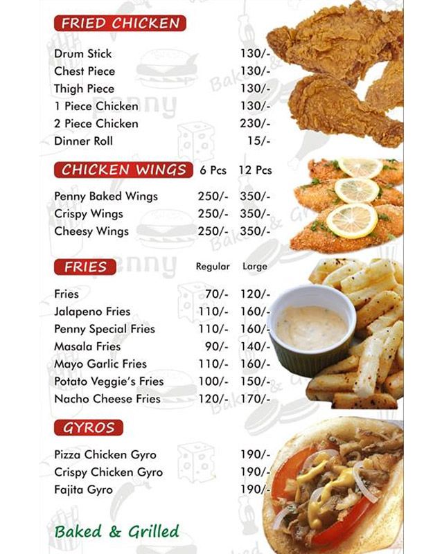 Penny Bake menu