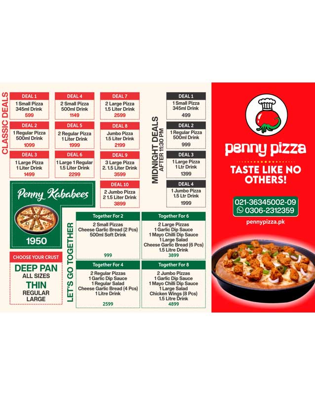 Penny Pizza menu