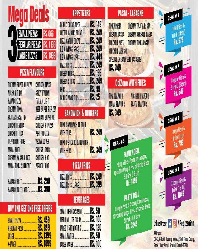 Pepizza Inn menu