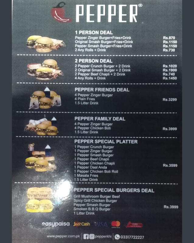 Pepper Restaurant menu