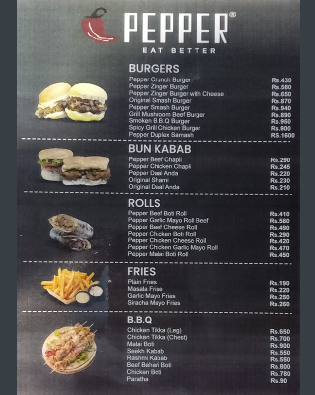 Pepper Restaurant menu