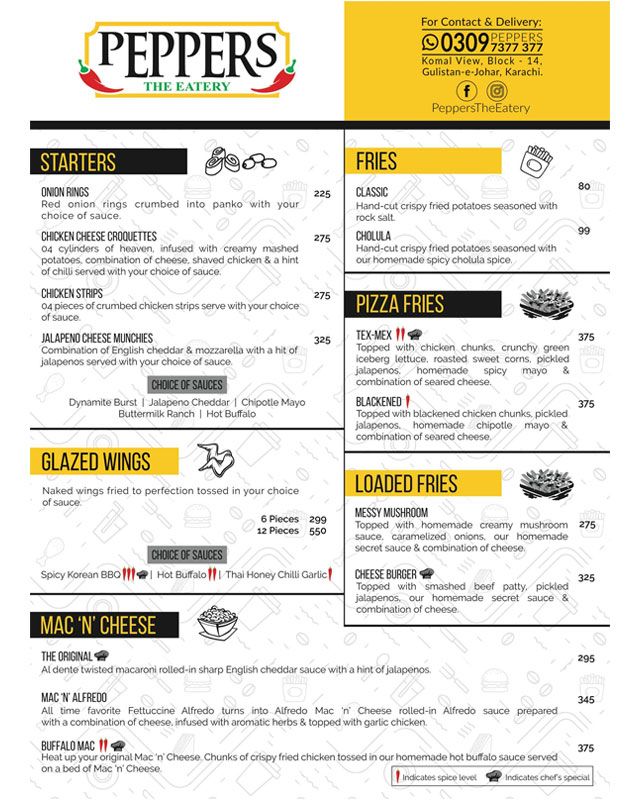 Peppers Karachi menu