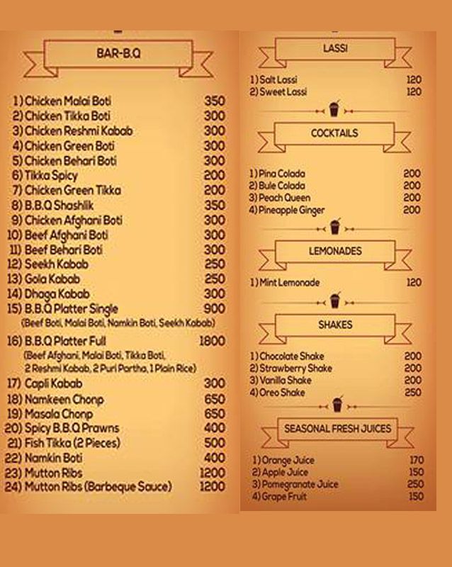 Persian Night menu