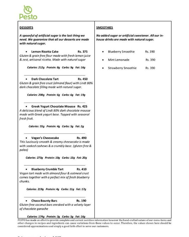 Pesto menu