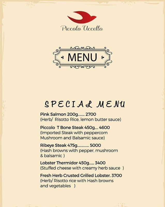 Piccolo Uccello menu
