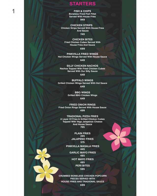 Pinkvilla Restaurant menu