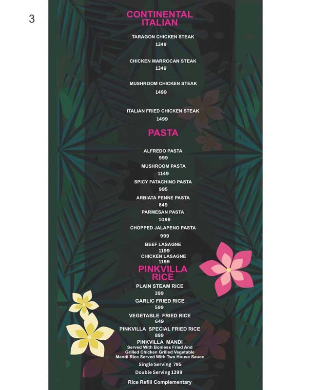 Pinkvilla Restaurant menu