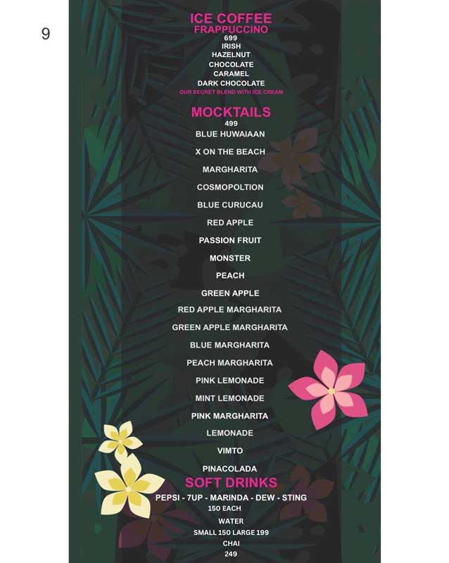 Pinkvilla Restaurant menu