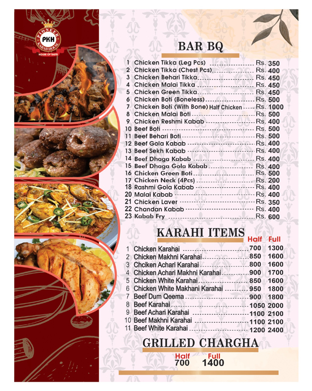 Pioneer kabab House menu