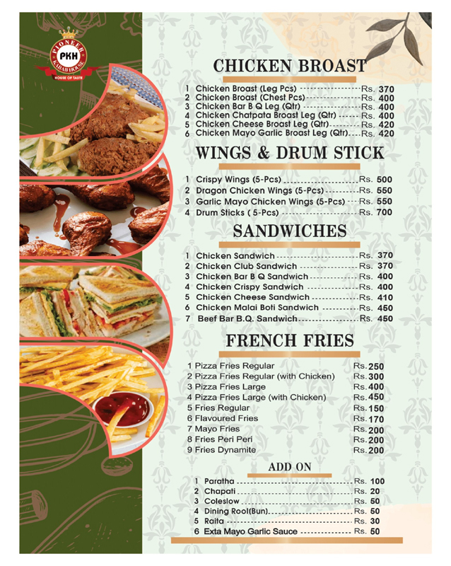 Pioneer kabab House menu