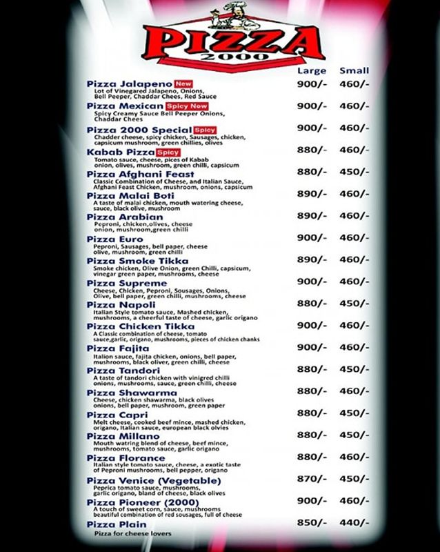 Pizza 2000 menu