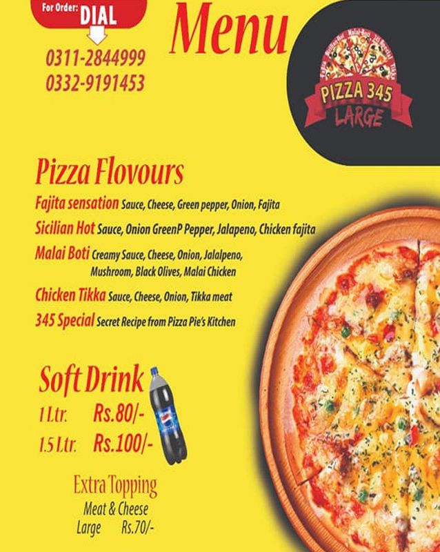 Pizza 345 menu