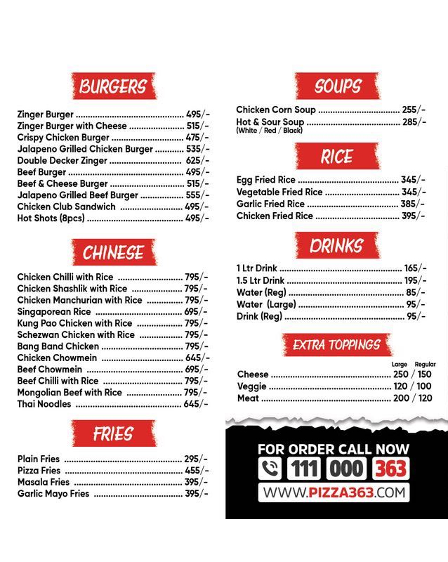Pizza 363 menu