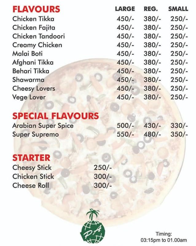 Pizza Arabian menu