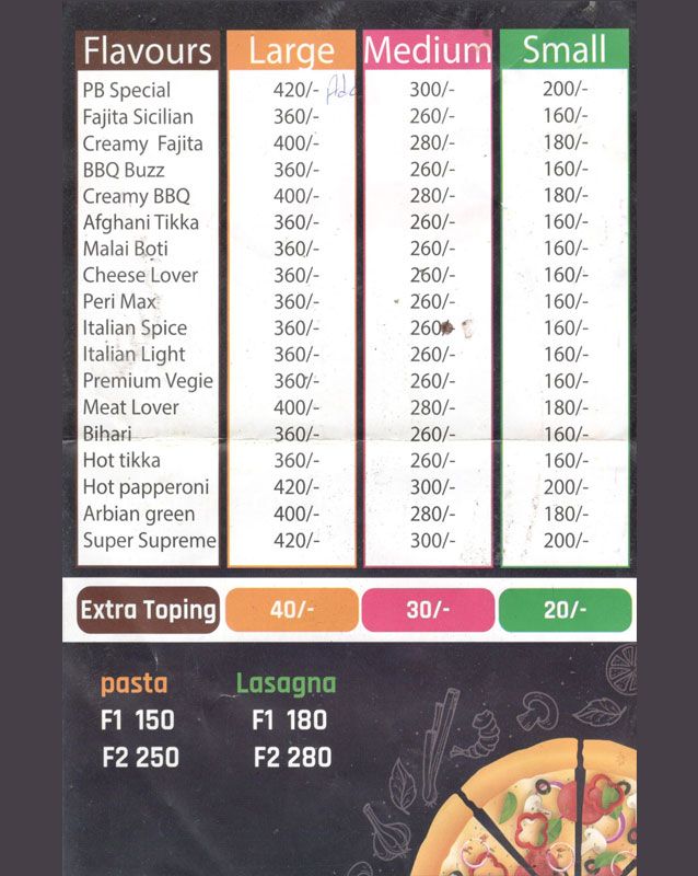 Pizza Bang menu